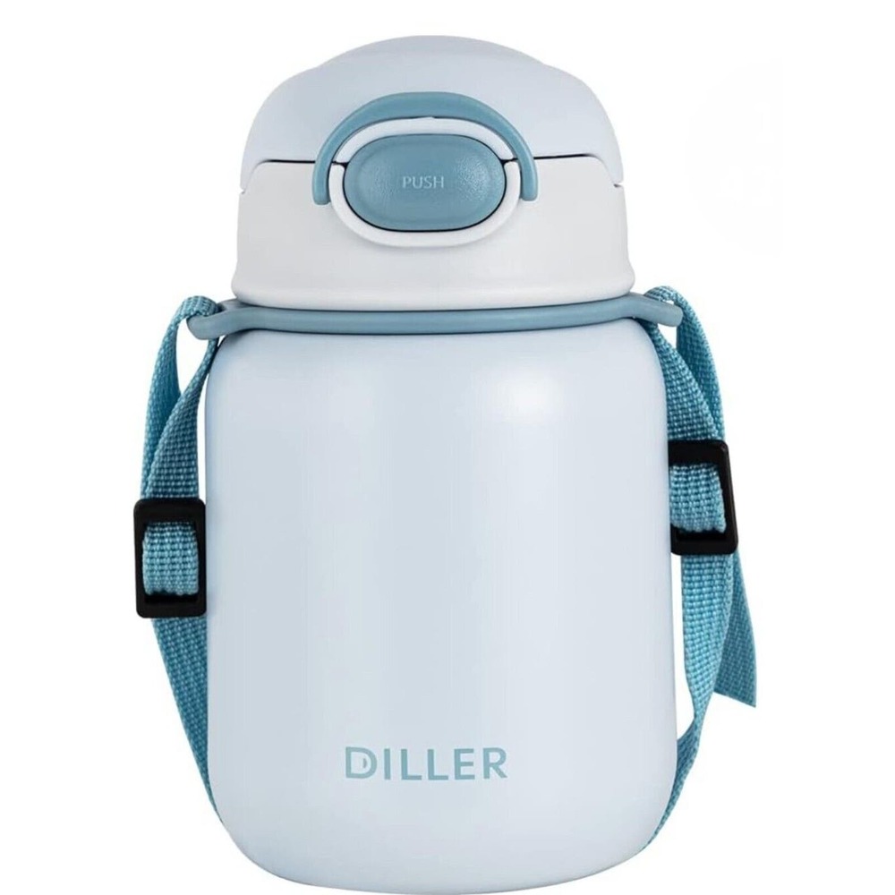 Insulated Water Bottle with Straw, 14 oz Travel Coffee Mug w/ Straps HOT & COLD